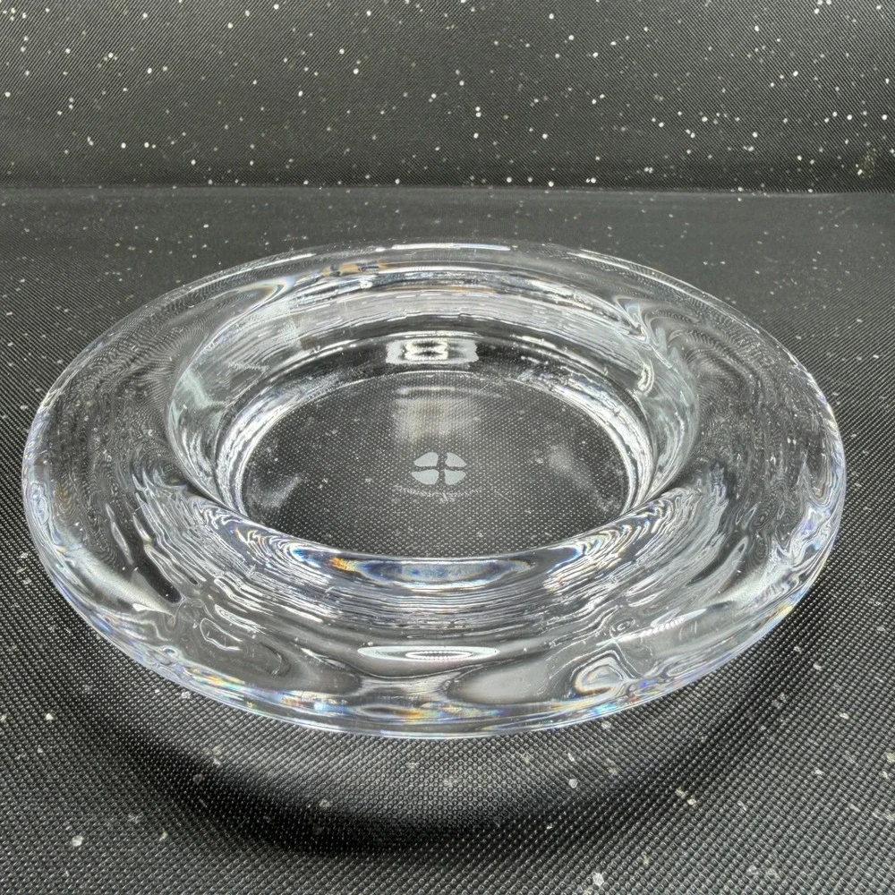 Simon Pearce Clear Glass Wine Bottle Coaster Votive Dish Bowl Thick Heavy Glass